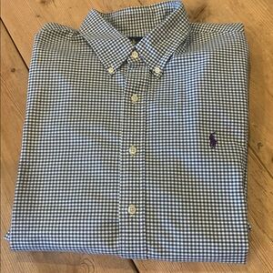 Ralph Lauren Men’s Slim Fit Stretch Oxford Gr/Blue White Check w Purple Pony XXL